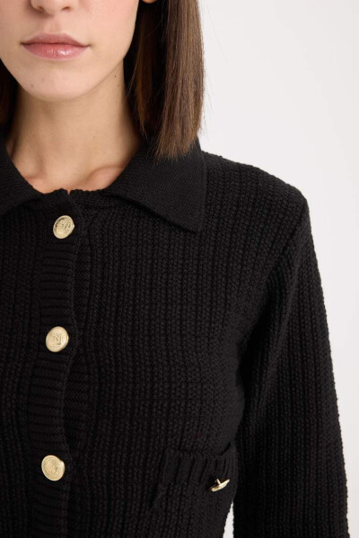 Crop Shirt Collar Buttoned Cardigan Black - 5