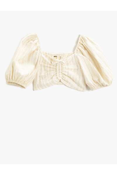 Crop top with balloon sleeves and ruched details - 1