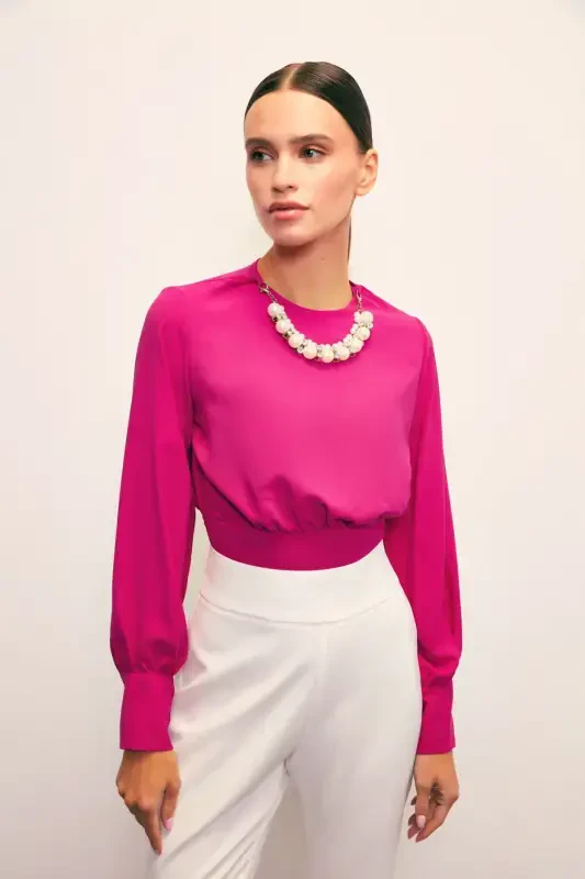 Crop Top with Necklace Detail - FUCHSIA - SATEEN