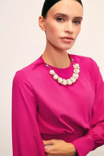 Crop Top with Necklace Detail - FUCHSIA - SATEEN (1)