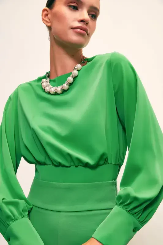 Crop Top with Necklace Detail - GREEN - 4