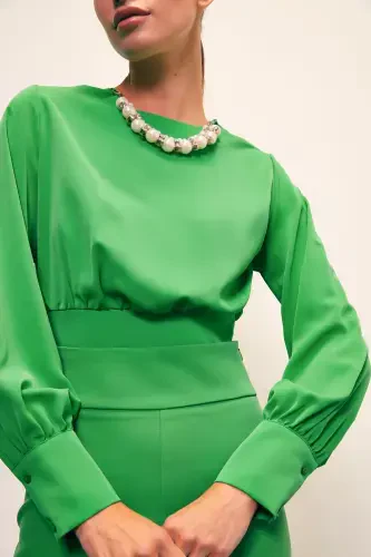 Crop Top with Necklace Detail - GREEN - 5