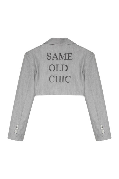 Cropped Jacket with Back Print and Fabric Trim Grey - 12