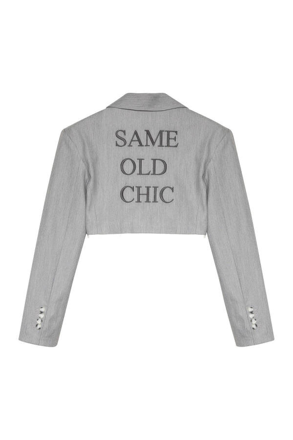 Cropped Jacket with Back Print and Fabric Trim Grey - 12