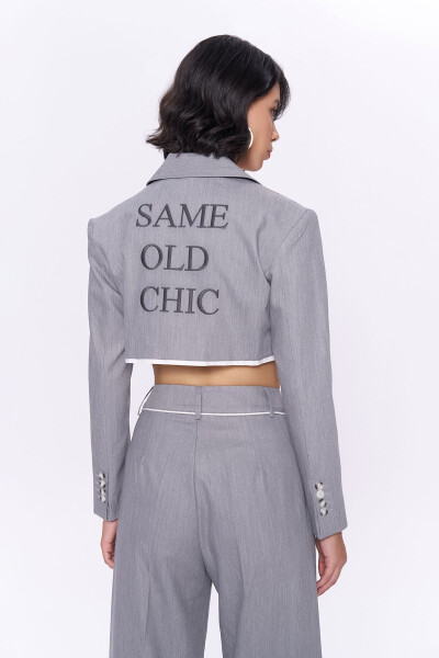 Cropped Jacket with Back Print and Fabric Trim Grey - 10