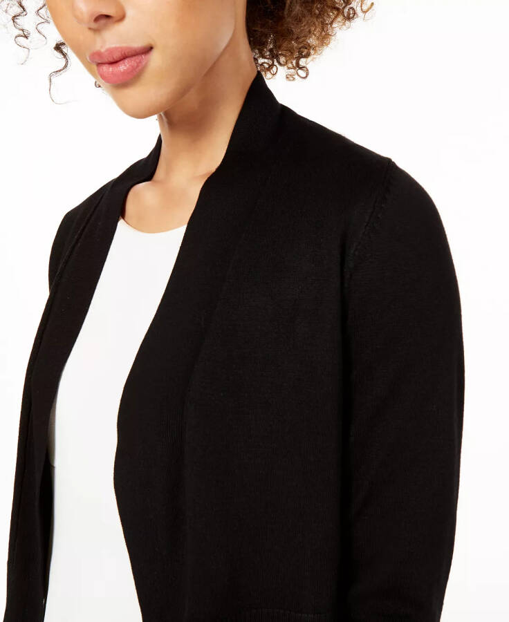 Cropped Open-Front Cardigan Black - 7