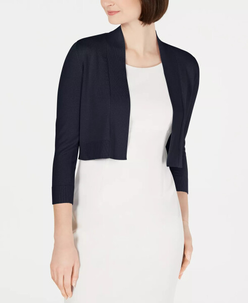 Cropped Open-Front Indigo Cardigan - 1