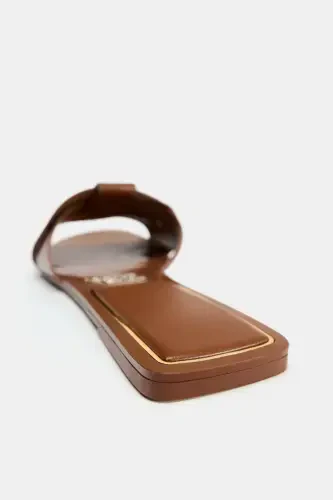 CROSS FLAT LEATHER SANDALS-Brown - 5