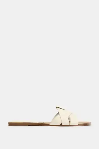 CROSS FLAT LEATHER SANDALS-White - 3
