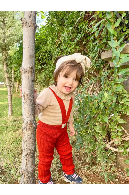 Cross Strap Adjustable Baby Children Tights Salopette Black 0-2 Years - Red - GENEL MARKALAR