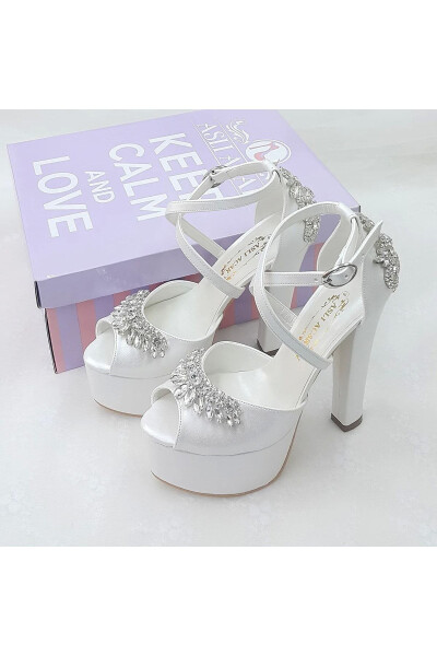 Cross Strapped Stone Design High Heel Bridal Shoes Aslı Acar - 1