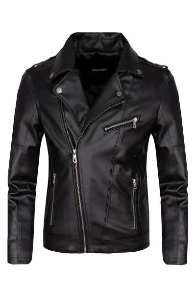 Cross Zipper Men's Leather Jacket - DELPINO
