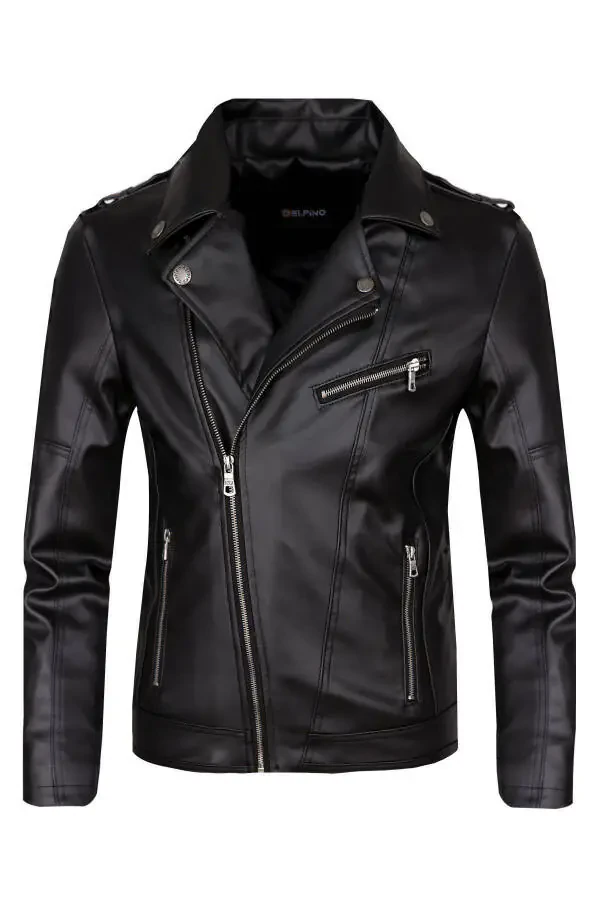 Cross Zipper Men's Leather Jacket - 1
