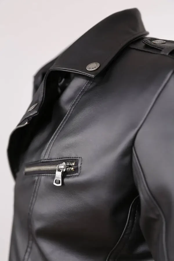 Cross Zipper Men's Leather Jacket - 5