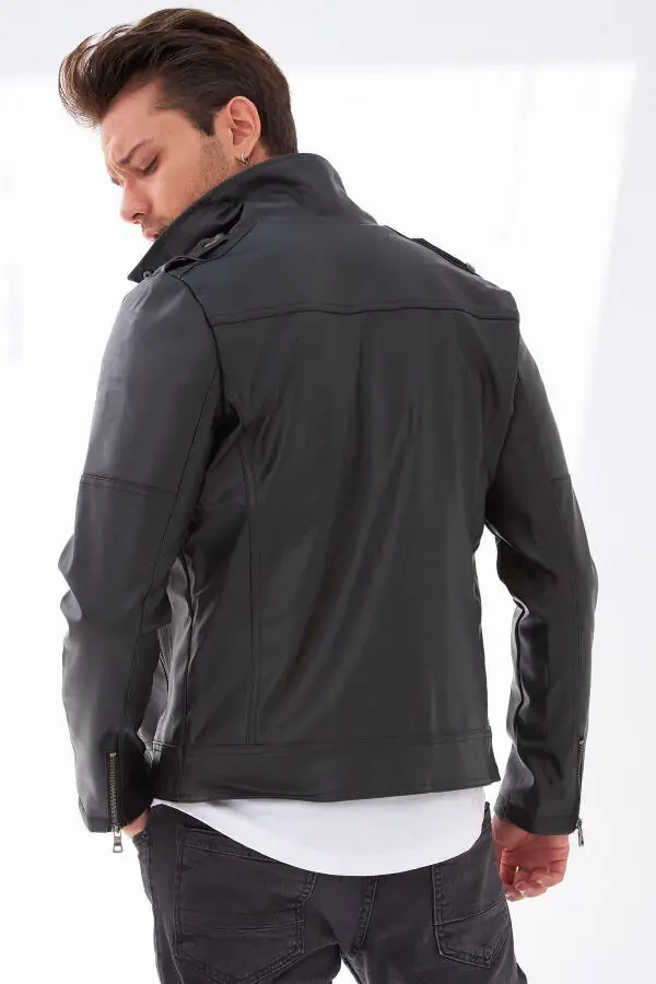 Cross Zipper Men's Leather Jacket - 8