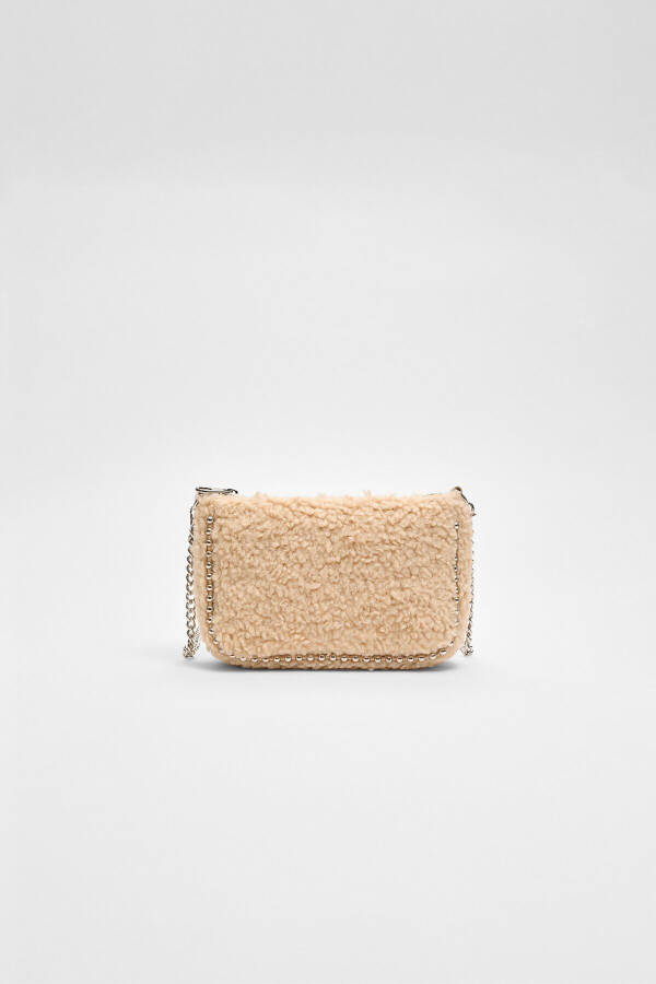 Crossbody bag with beads and faux fur - 1