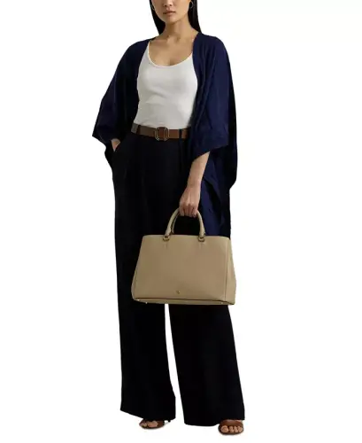 Hanna Large Crosshatch Leather Satchel Bag - Birch Tan - 2