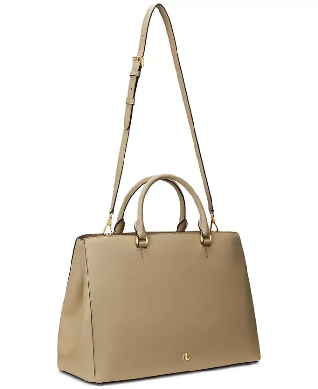 Hanna Large Crosshatch Leather Satchel Bag - Birch Tan - 4