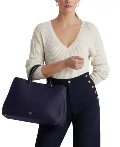 Hanna Large Crosshatch Leather Satchel Bag - Refined Navy - 2
