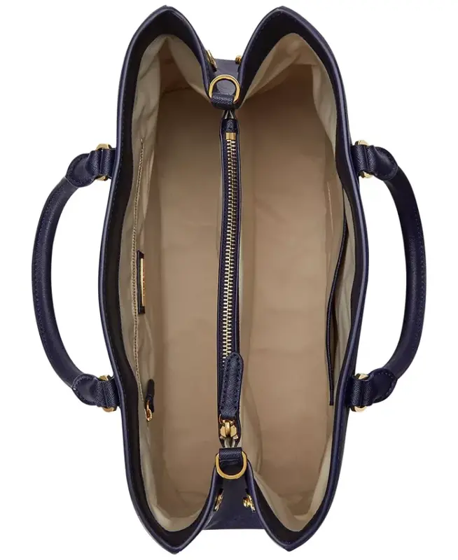 Hanna Large Crosshatch Leather Satchel Bag - Refined Navy - 7