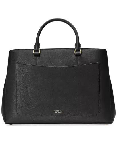 Hanna Large Crosshatch Leather Satchel Bag - Black - 4