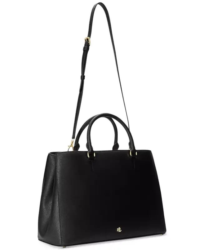 Hanna Large Crosshatch Leather Satchel Bag - Black - 5