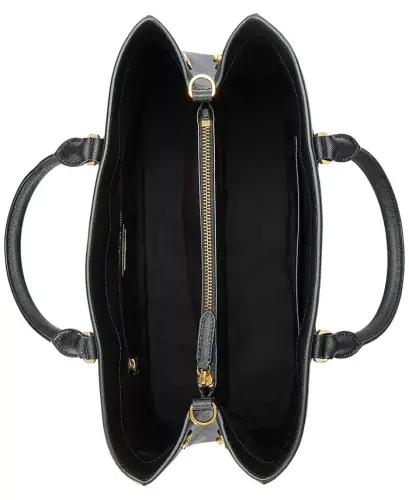 Hanna Large Crosshatch Leather Satchel Bag - Black - 7