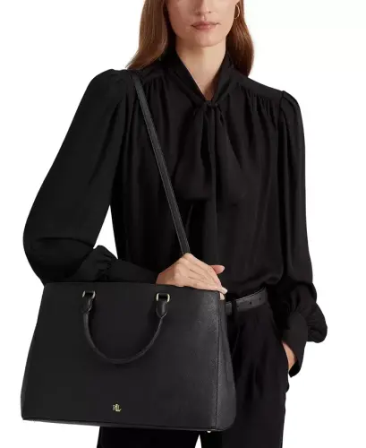 Crosshatch Leather Large Hanna Satchel-Black - LAUREN RALPH LAUREN (1)