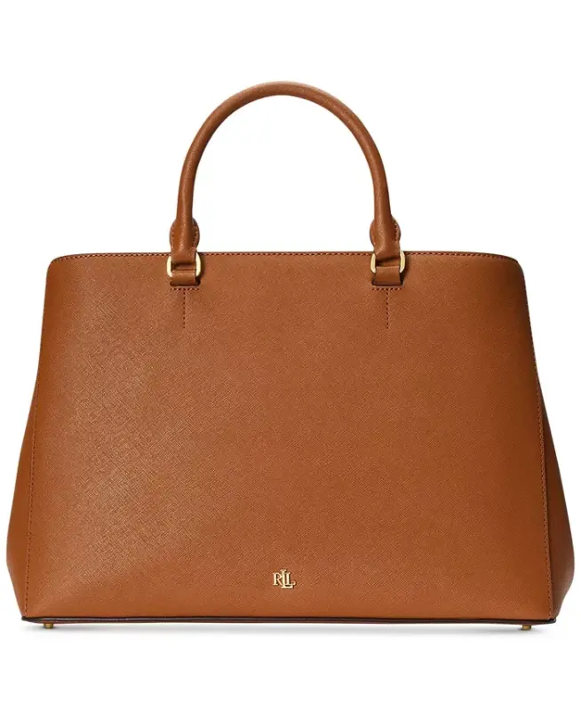 Crosshatch Leather Large Hanna Satchel-Lauren Tan - LAUREN RALPH LAUREN
