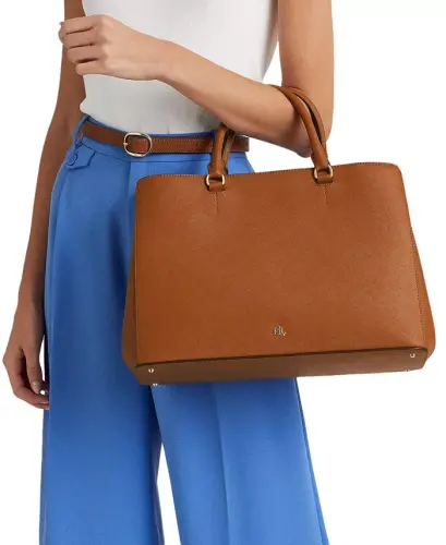 Crosshatch Leather Large Hanna Satchel-Lauren Tan - LAUREN RALPH LAUREN (1)