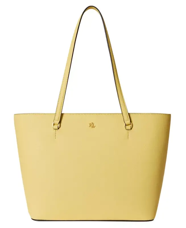 Crosshatch Leather Medium Karly Shopper Tote - Lemon Sorbet - LAUREN RALPH LAUREN