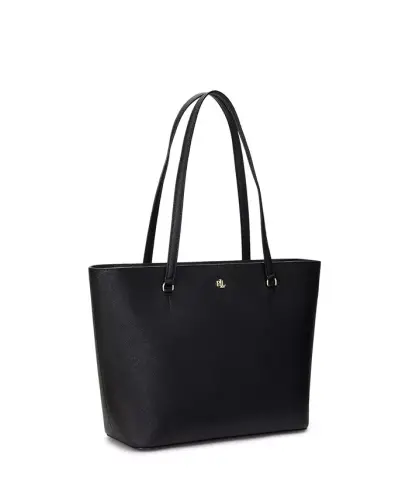 Crosshatch Leather Medium Karly Shopper Tote-Black - 2