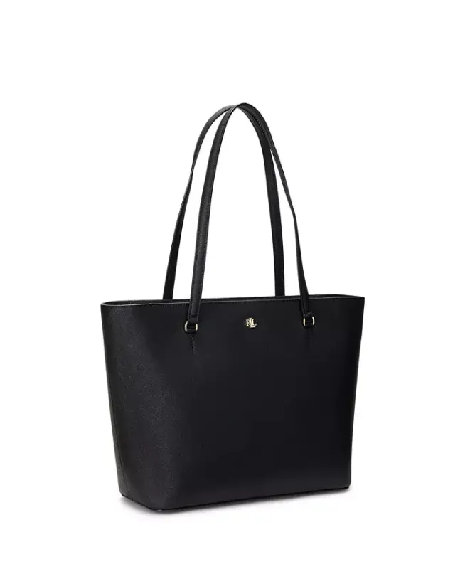 Crosshatch Leather Medium Karly Shopper Tote-Black - 2