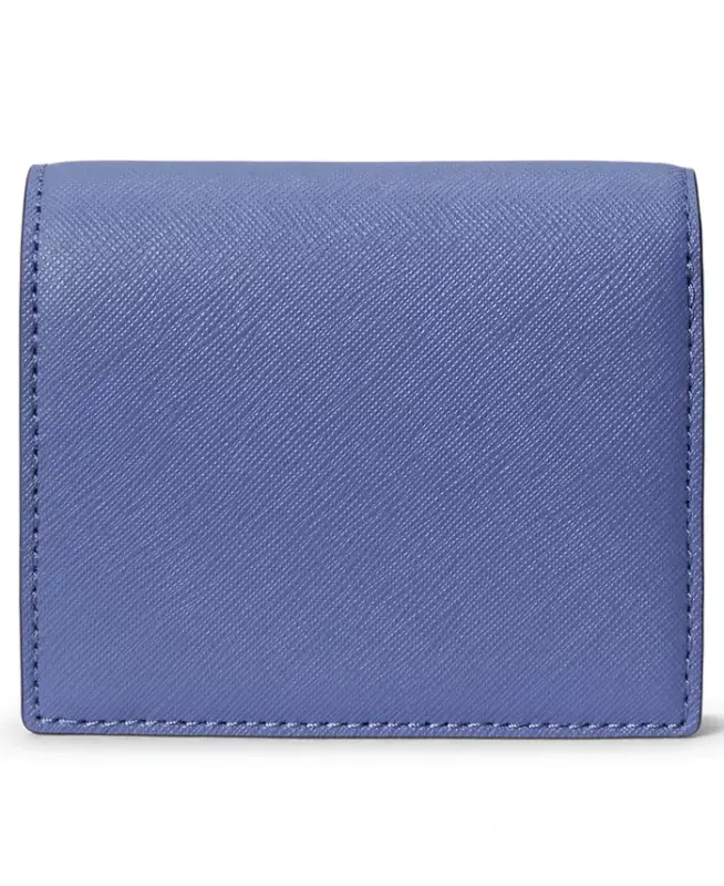 Crosshatch Leather Compact Wallet - Blue - 2