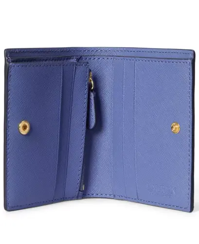 Crosshatch Leather Compact Wallet - Blue - 3
