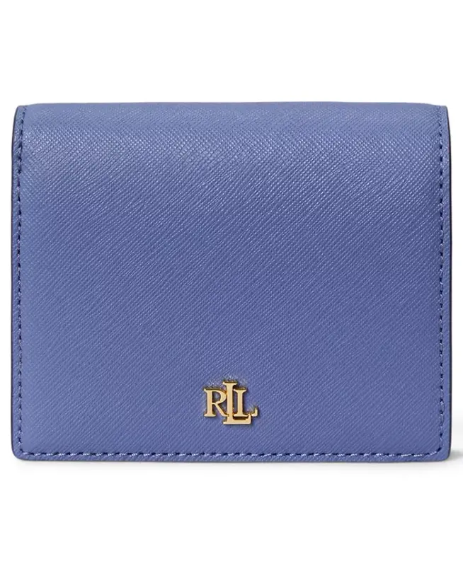 Crosshatch Leather Compact Wallet - Blue - 1