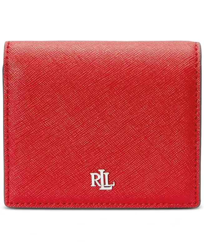 Crosshatch Leather Compact Wallet - Festive Red - 1