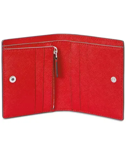 Crosshatch Leather Compact Wallet - Festive Red - 4