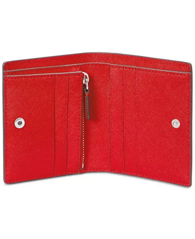 Crosshatch Leather Compact Wallet - Festive Red - 4