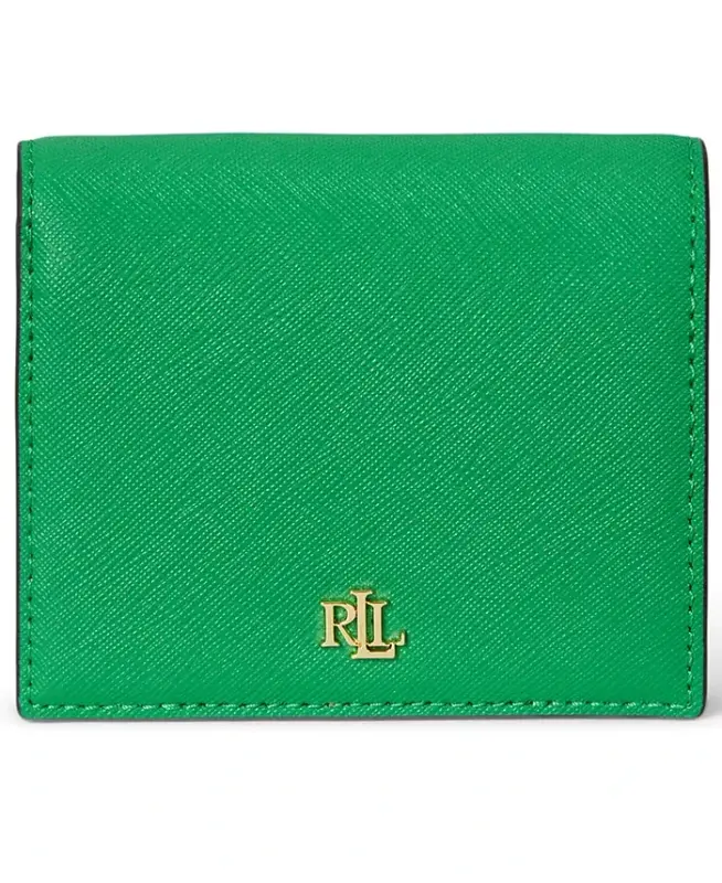 Crosshatch Leather Compact Wallet - Green Topaz - LAUREN RALPH LAUREN