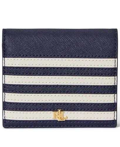 Crosshatch Leather Compact Wallet - Refined Navy/Soft White - 1