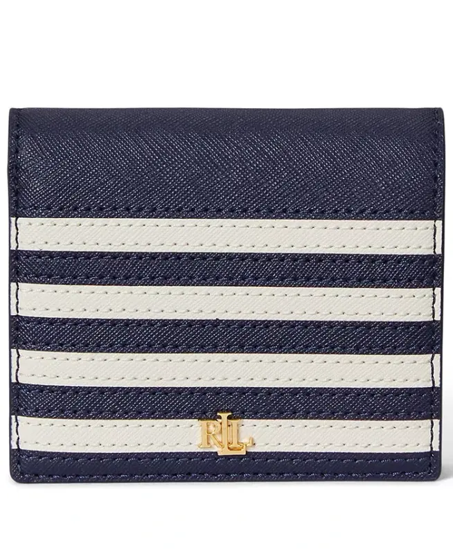Crosshatch Leather Compact Wallet - Refined Navy/Soft White - LAUREN RALPH LAUREN