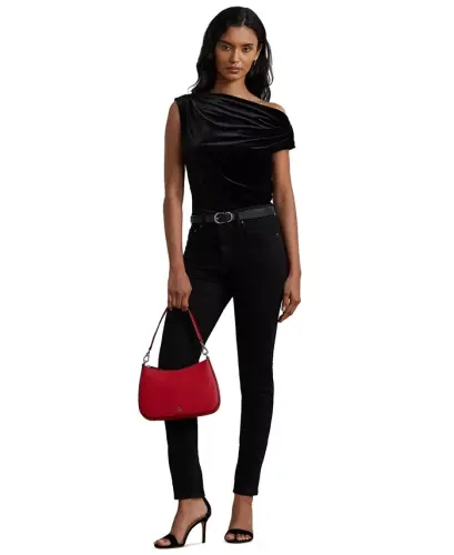 Crosshatch Leather Danni Small Shoulder Handbag - Red - 3