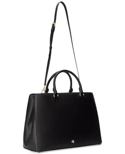 Crosshatch Leather Large Hanna Satchel-Black - 5
