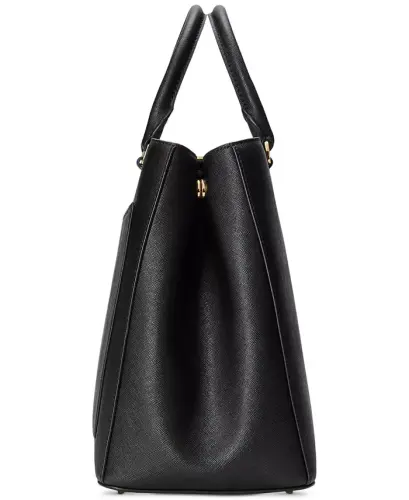 Crosshatch Leather Large Hanna Satchel-Black - 6