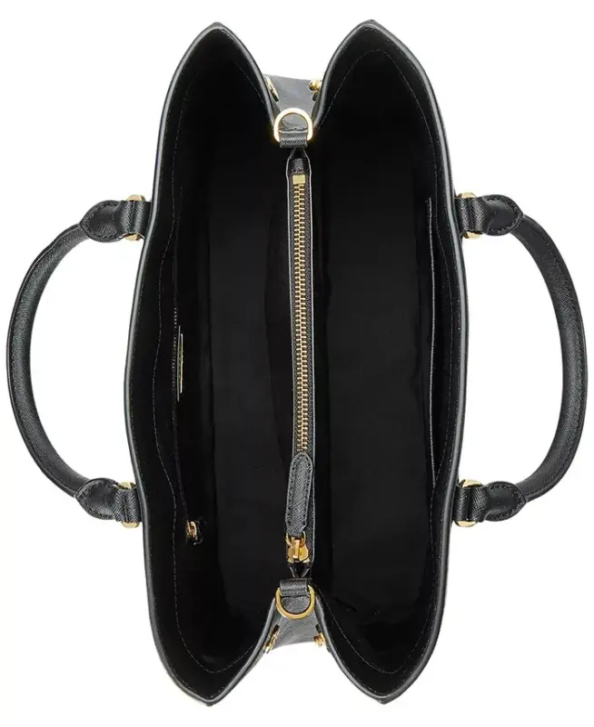 Crosshatch Leather Large Hanna Satchel-Black - 7