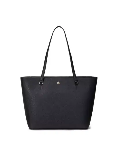 Crosshatch Leather Medium Karly Shopper Tote-Black 