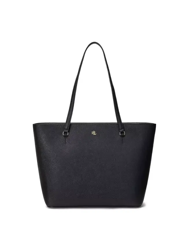 Crosshatch Leather Medium Karly Shopper Tote-Black - LAUREN RALPH LAUREN