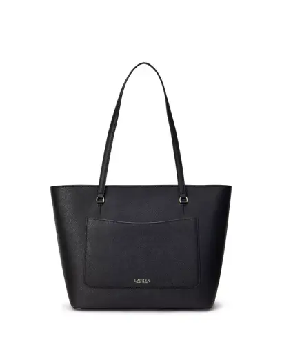 Crosshatch Leather Medium Karly Shopper Tote-Black - 3