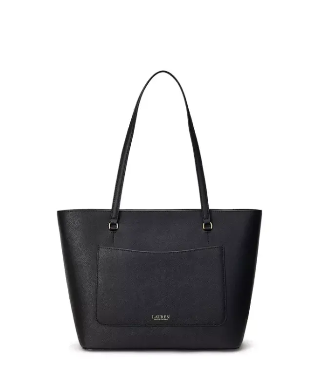 Crosshatch Leather Medium Karly Shopper Tote-Black - 3